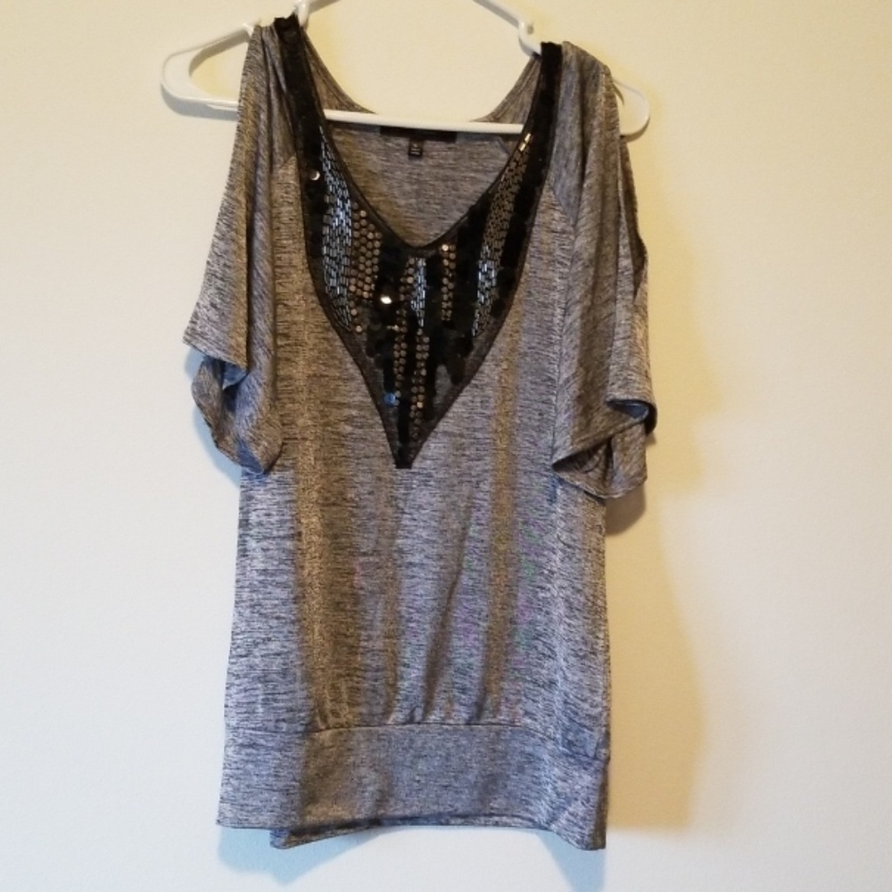 Silver cold shoulder top w/embellishments